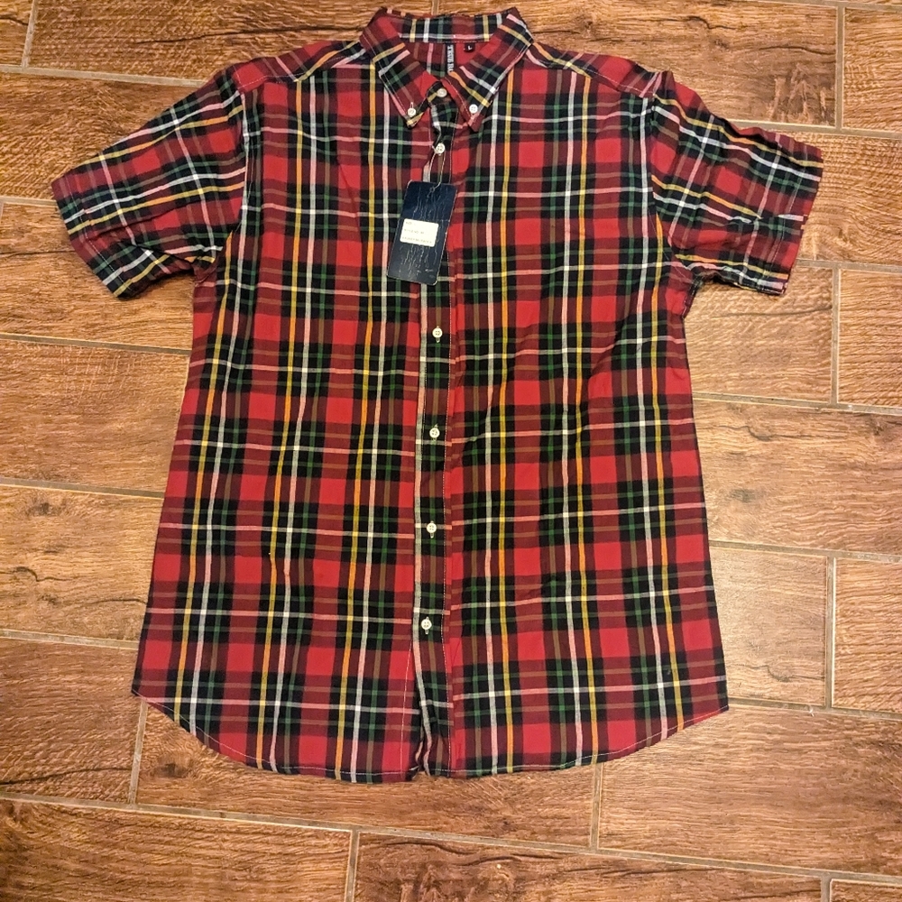 Plaid Short Shirt Sleeve Button